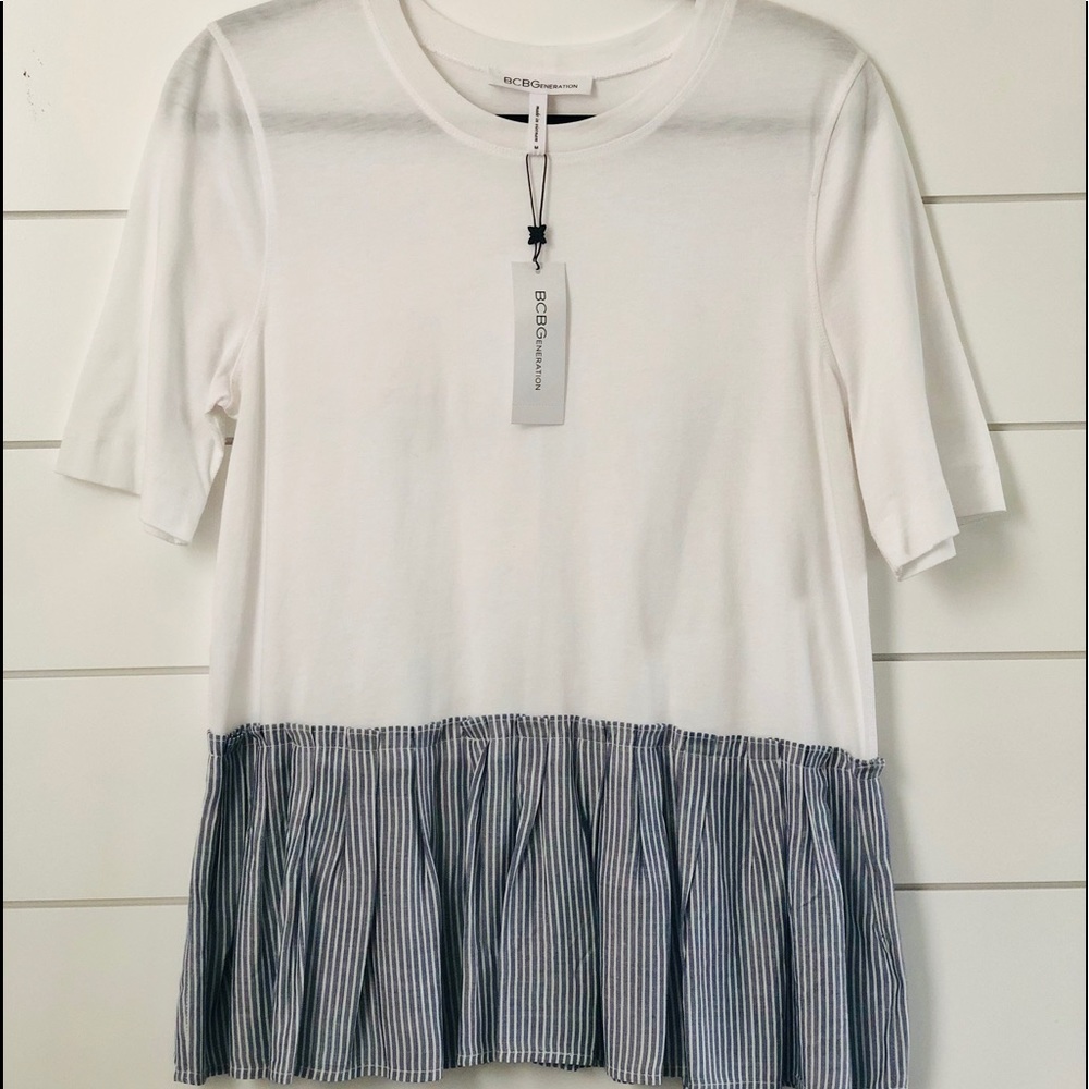 NEW White Tee with Striped Peplum
